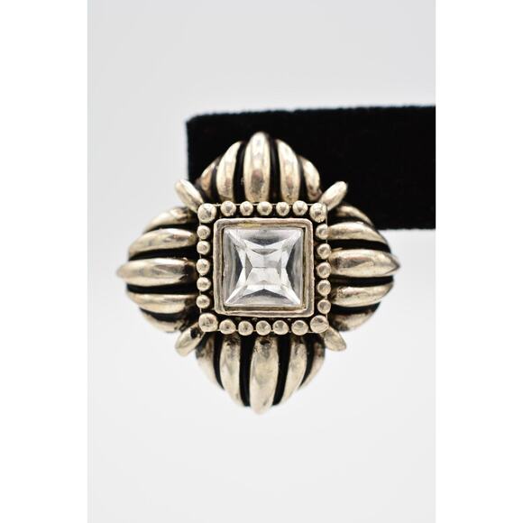 Vintage Crystal Clip On Earrings Chunky Rhinestone Silver Tone Heavy 1980s BinAR - Picture 6 of 12